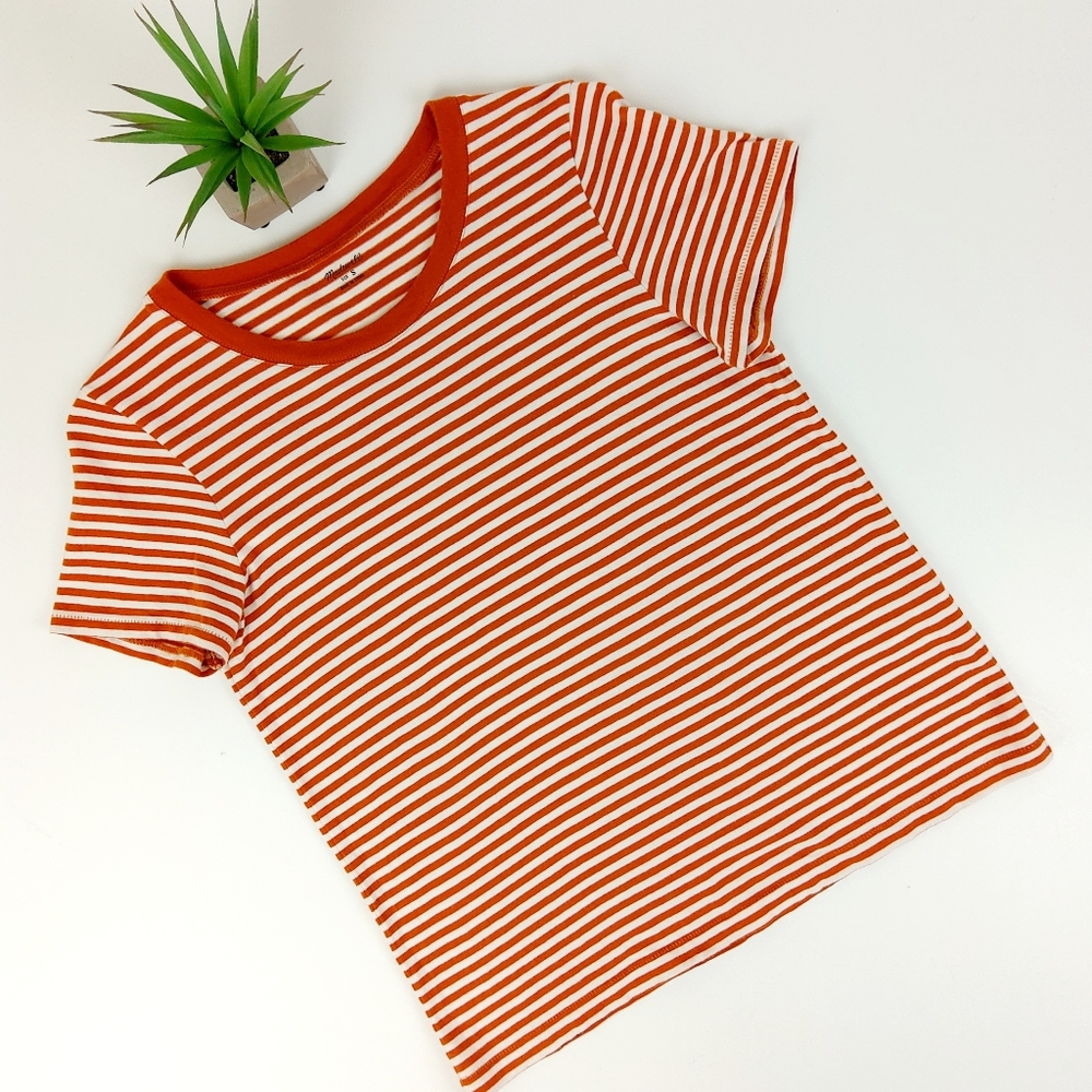 Madewell Rust Stripe Tee Size Small - image 1